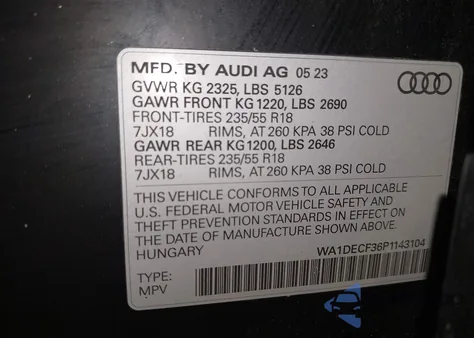 2023 Audi Q3 Premium 45 Tfsi S Line Quattro Tiptronic z USA, uszkodzony, nr VIN WA1DECF36P1143104